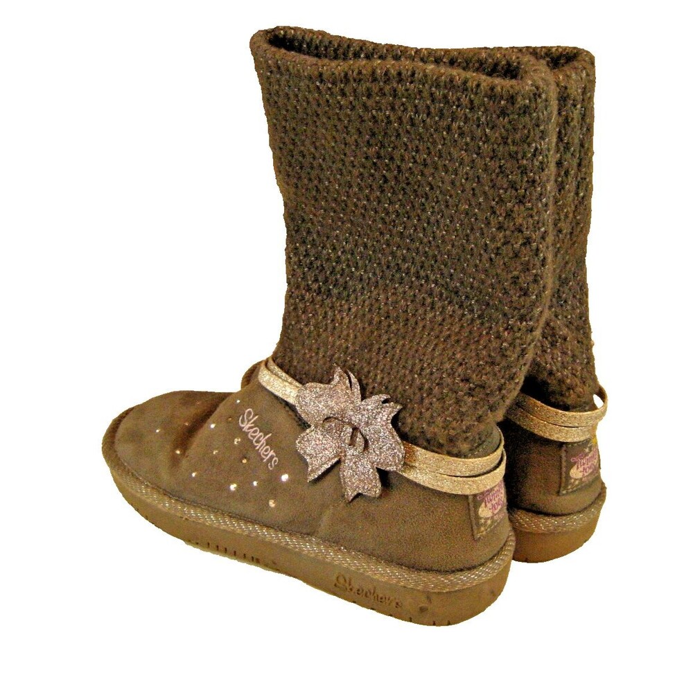 Youth Girls Skeecher "Twinkle Toes" Gray Glitzy Felt Boots sz 3